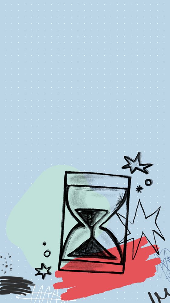 Hourglass doodle mobile wallpaper, editable time management collage remix