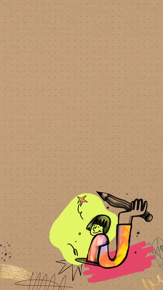 Creative woman doodle iPhone wallpaper, cute illustration, editable design