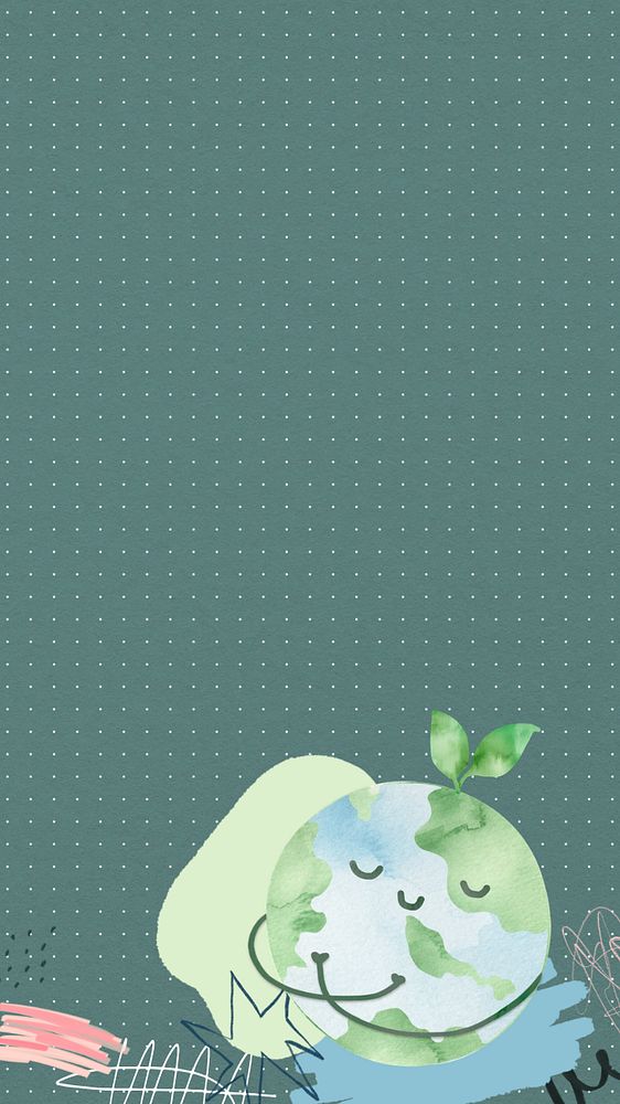 Cute green globe iPhone wallpaper, environment collage art, editable design