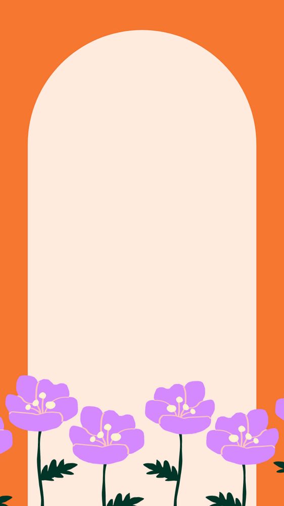 Cute flower frame phone wallpaper, beige arch shape, editable design