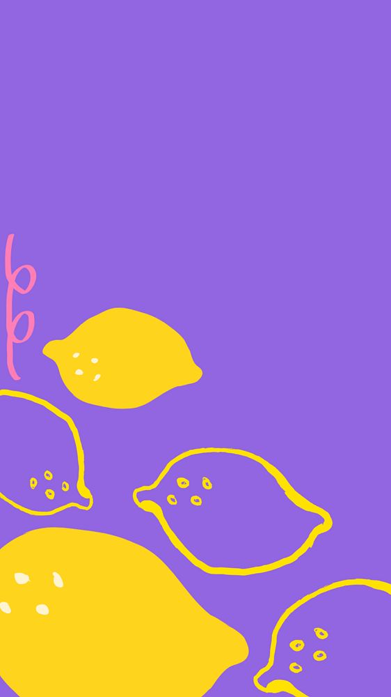 Cute lemon iPhone wallpaper, fruit border, purple background, editable design