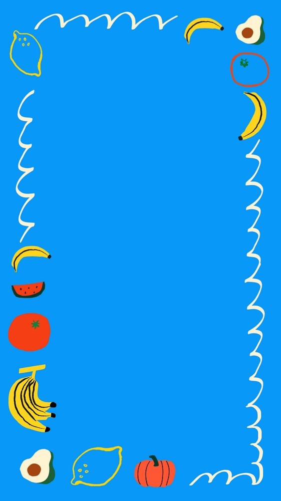 Fruits doodle frame phone wallpaper, cute doodle phone wallpaper, editable design