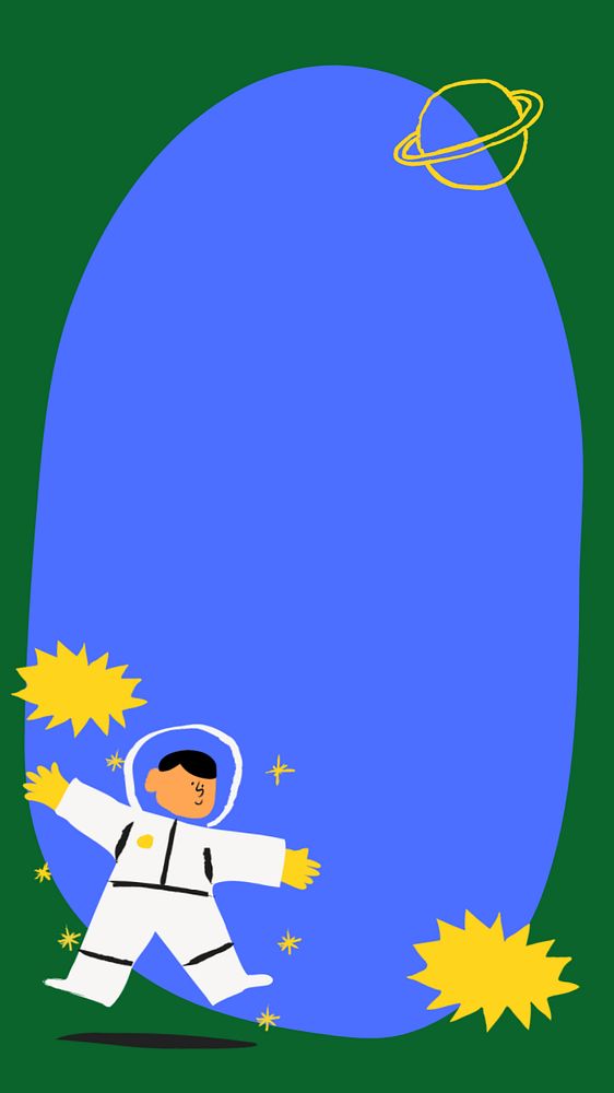 Cute astronaut frame phone wallpaper, blue and green design, phone wallpaper, editable design