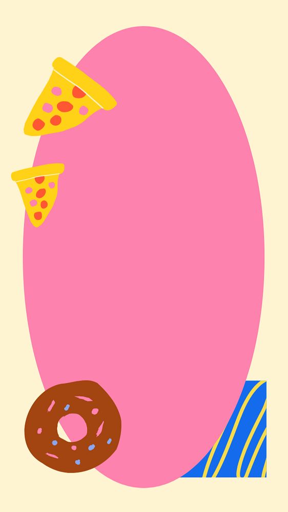 Food doodle frame phone wallpaper, funky pink design, phone wallpaper, editable design