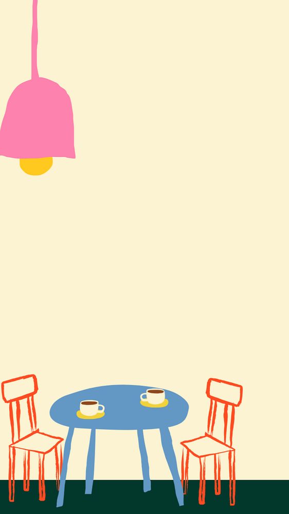 Aesthetic dining corner phone wallpaper, furniture doodle border, customizable design