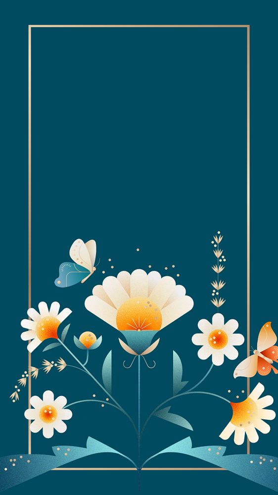 Flat daisy floral mobile wallpaper, editable design