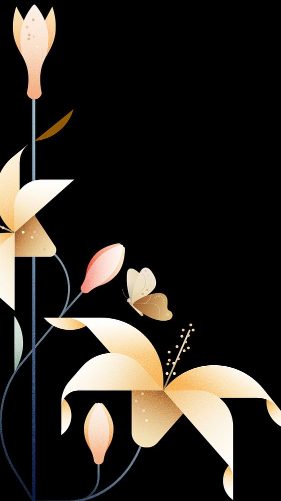 Black lily floral phone wallpaper, editable design
