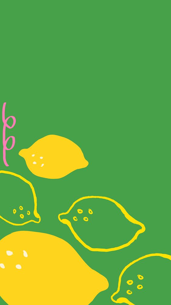 Cute lemon phone wallpaper, fruit border, green background, editable design