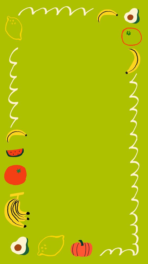 Fruits doodle frame phone wallpaper, cute doodle phone wallpaper, editable design