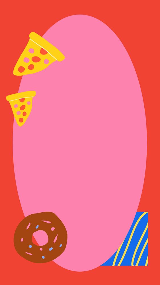 Food doodle frame phone wallpaper, funky red design, phone wallpaper, editable design