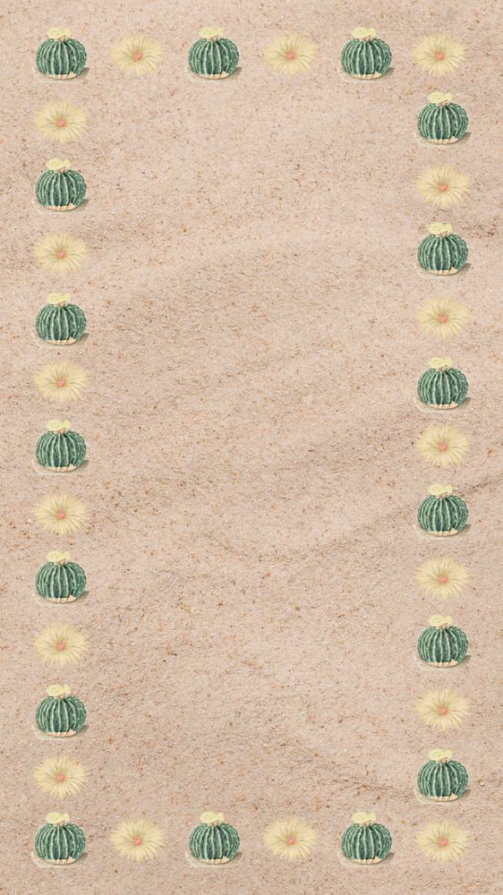 Cactus illustration beige iPhone wallpaper, editable design