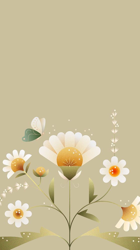 Flat daisy floral phone wallpaper, editable design