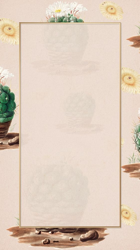 Cactus illustration iPhone wallpaper, editable design border