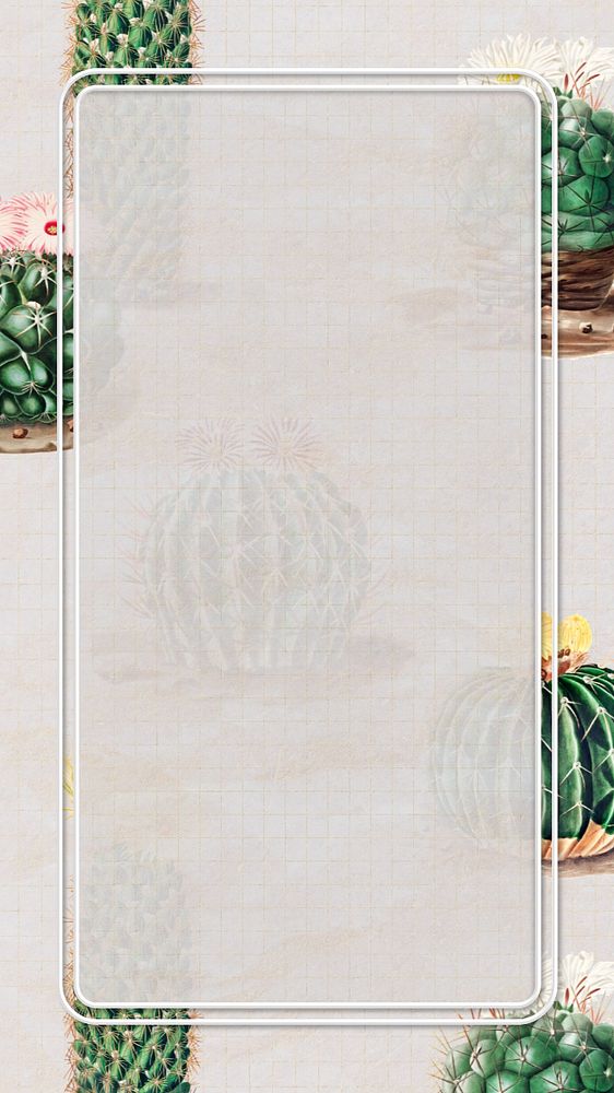 Cactus illustration iPhone wallpaper, editable design border