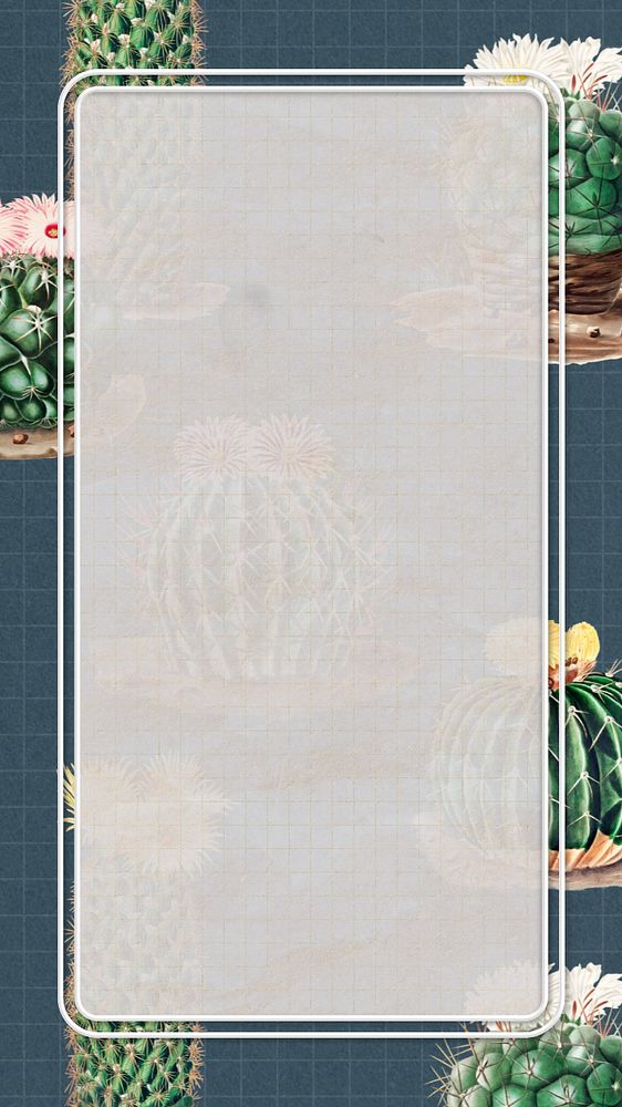 Cactus illustration iPhone wallpaper, editable design border