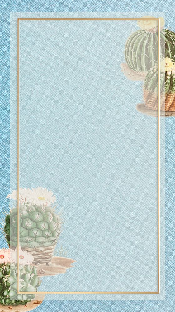 Cactus illustration iPhone wallpaper, editable design border