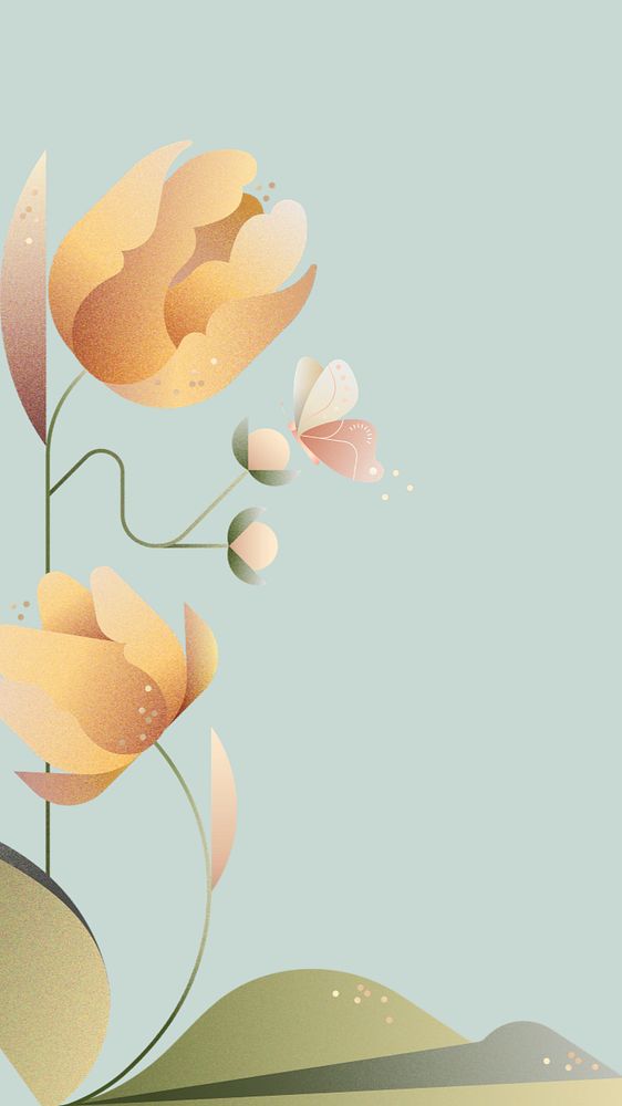 Flat tulip floral phone wallpaper, editable design