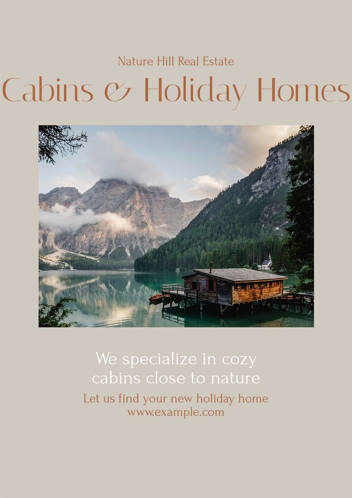 Holiday homes poster template, editable text & design