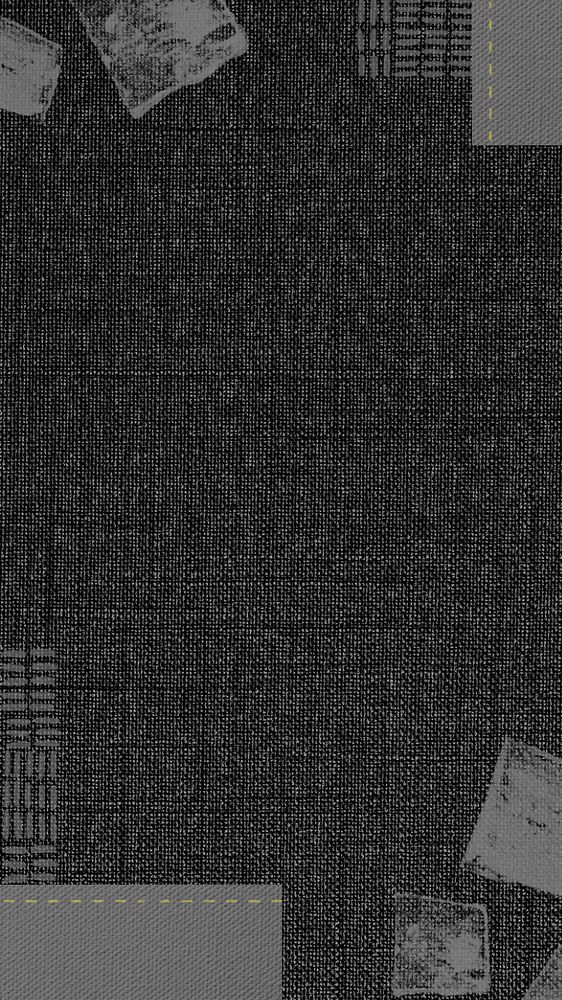 Black fabric textured iPhone wallpaper, block prints border, editable design