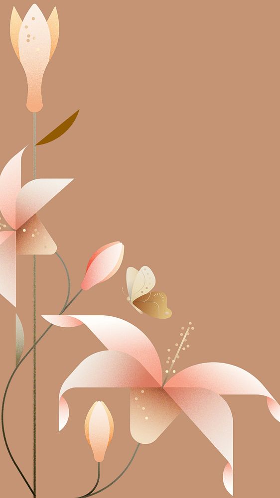 Brown lily floral phone wallpaper, editable design