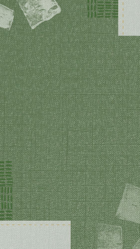 Green fabric textured iPhone wallpaper, block prints border, editable design