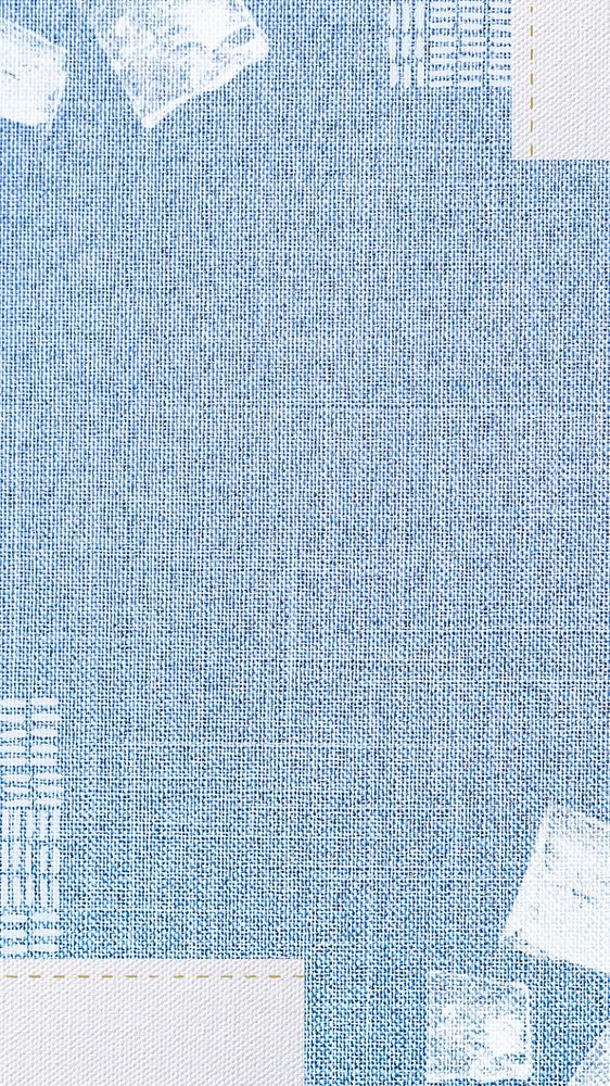 Blue fabric textured iPhone wallpaper, block prints border, editable design