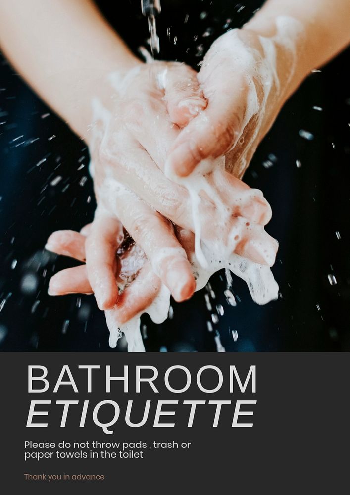 Bathroom etiquette poster template, editable text & design