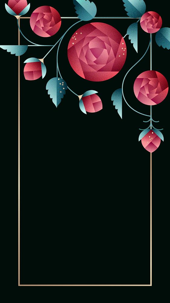 Black rose floral mobile wallpaper, editable design