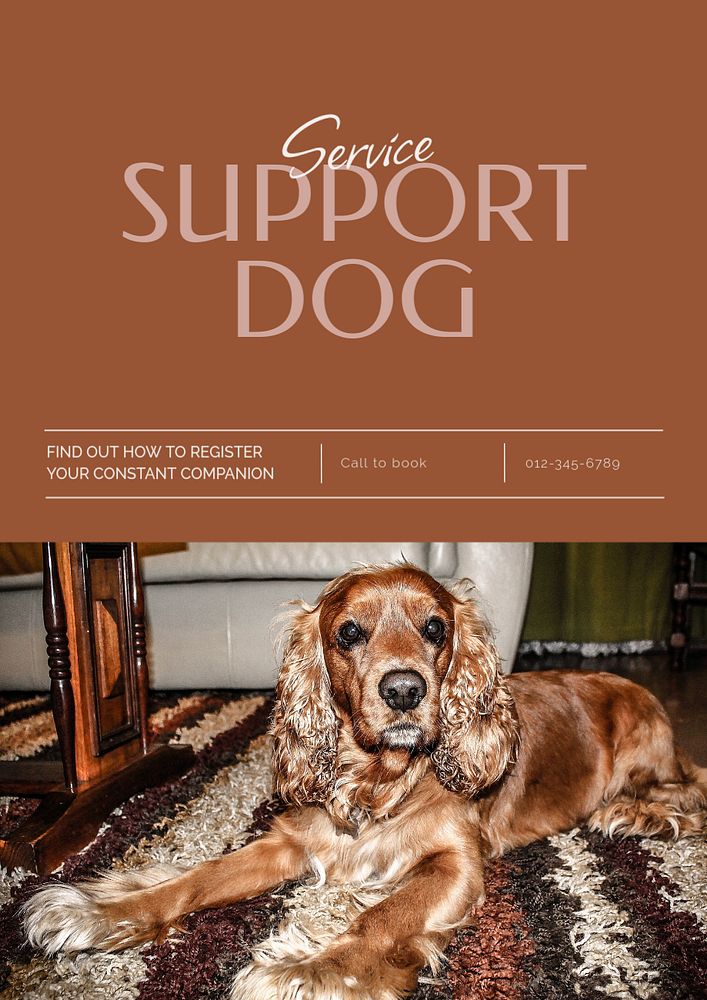 Service support dog poster template, editable text & design