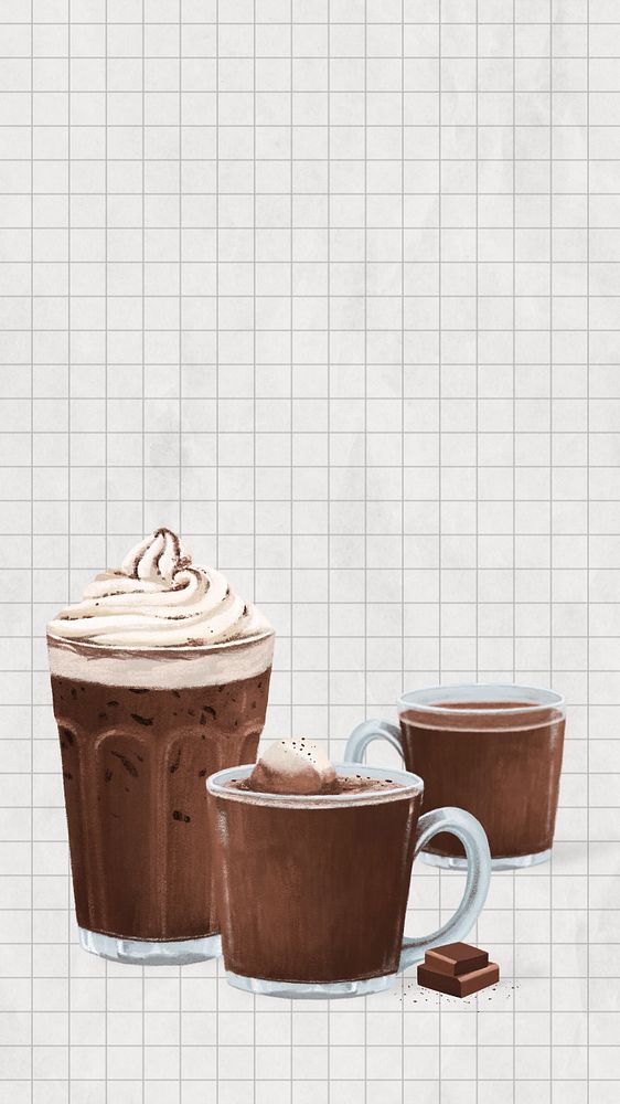 Sweet chocolate drinks phone wallpaper, dessert beverage illustration, editable design