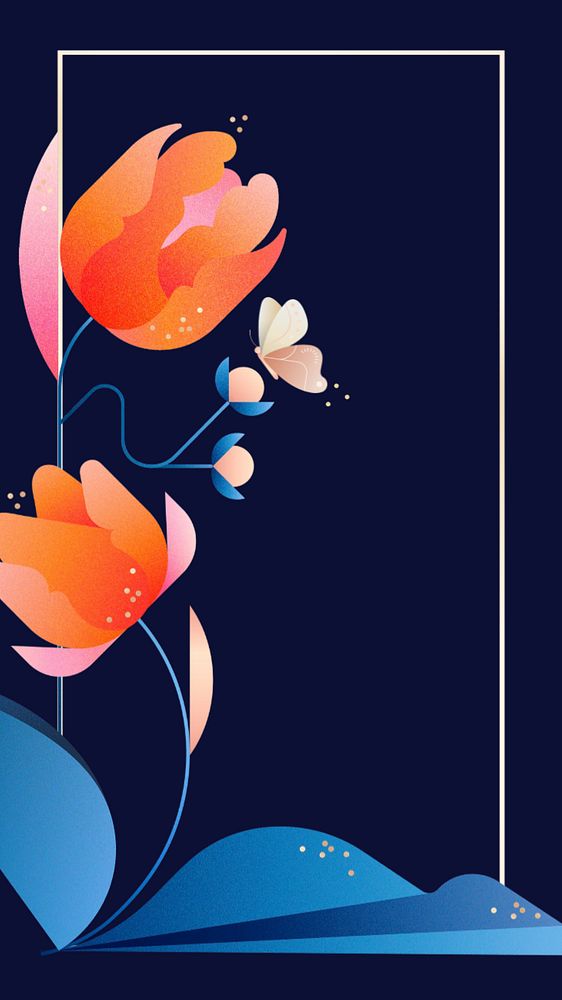 Blue tulip floral mobile wallpaper, editable design