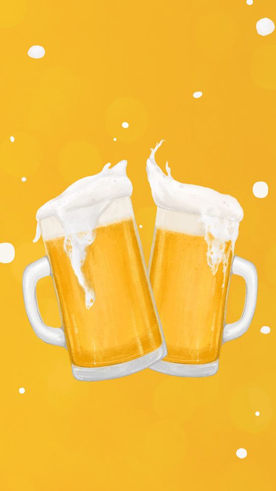 Frizzy beer glasses iPhone wallpaper, alcoholic beverage illustration, editable design