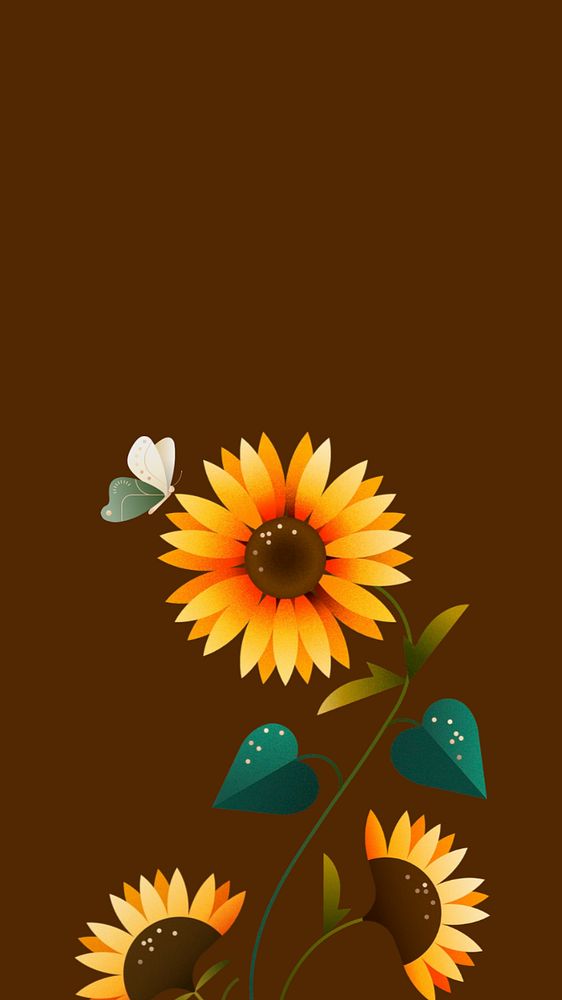 Brown geometric sunflower phone wallpaper, editable design