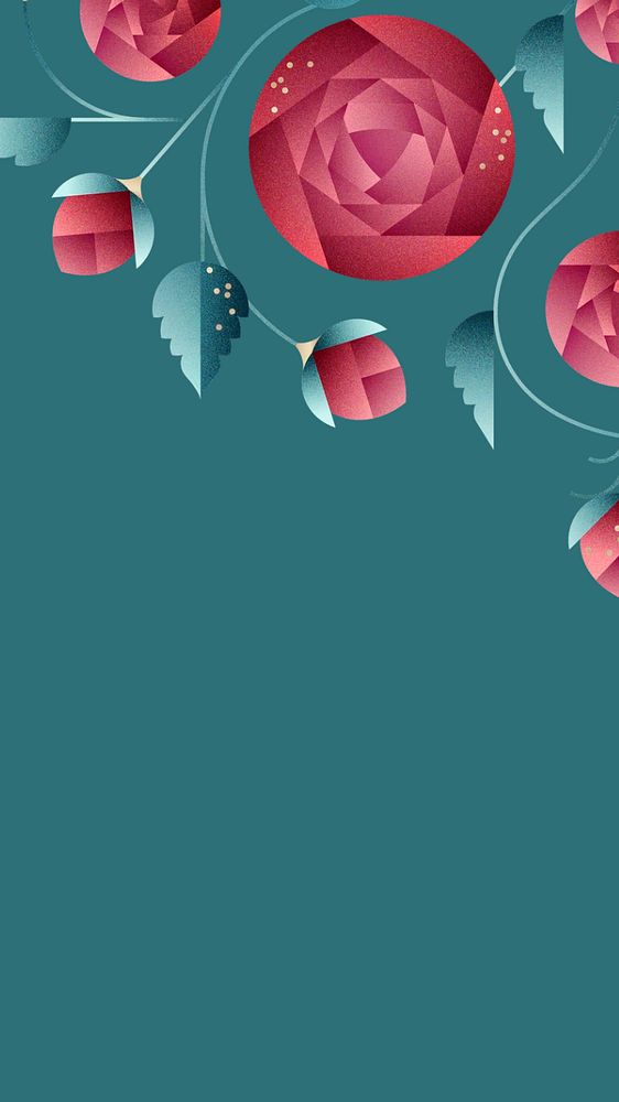 Green rose floral phone wallpaper, editable design