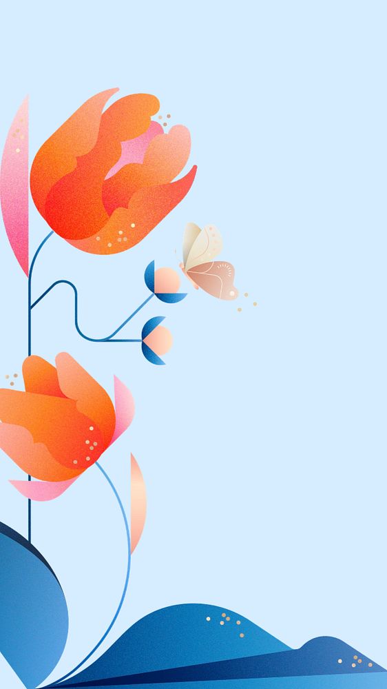 Blue tulip floral phone wallpaper, editable design