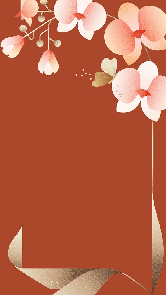 Red orchid floral phone wallpaper, editable design