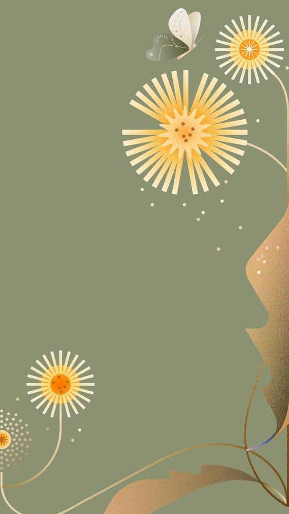 Green dandelion floral phone wallpaper, editable design