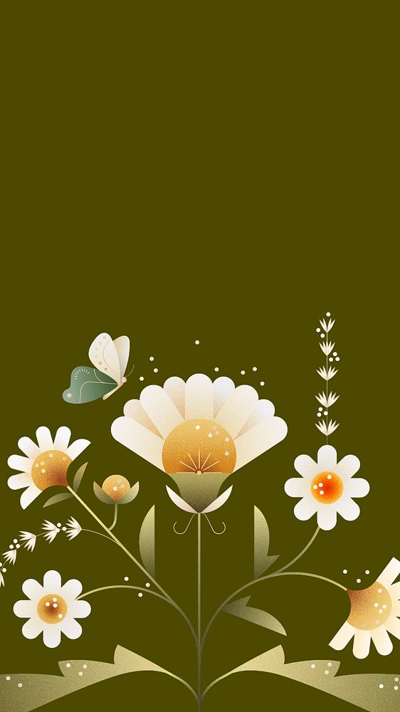 Green daisy floral phone wallpaper, editable design