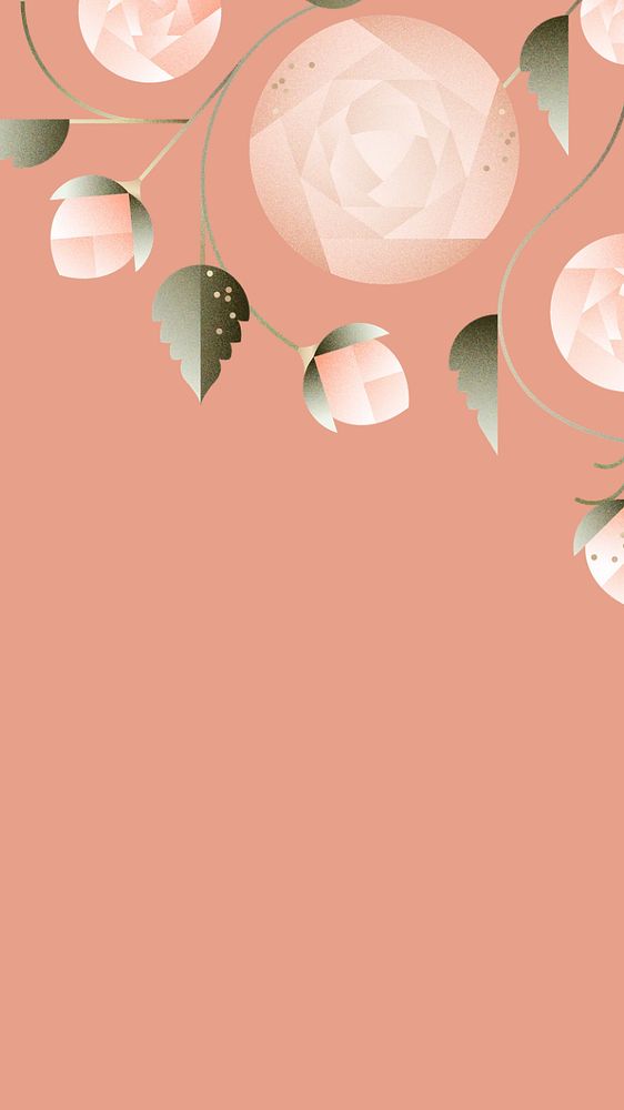 Flat rose floral phone wallpaper, editable design