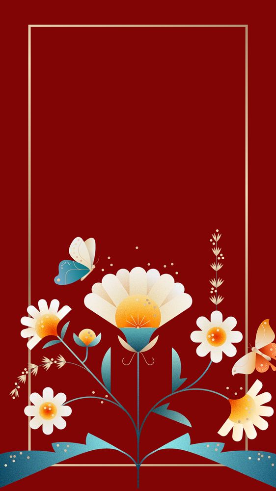 Red daisy floral mobile wallpaper, editable design