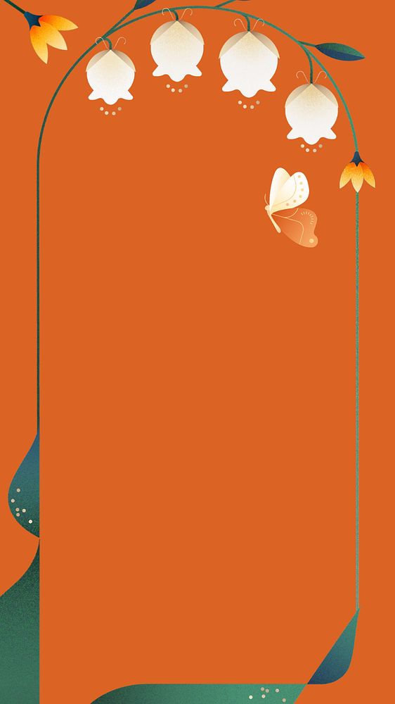 Orange abstract floral iPhone wallpaper, editable design