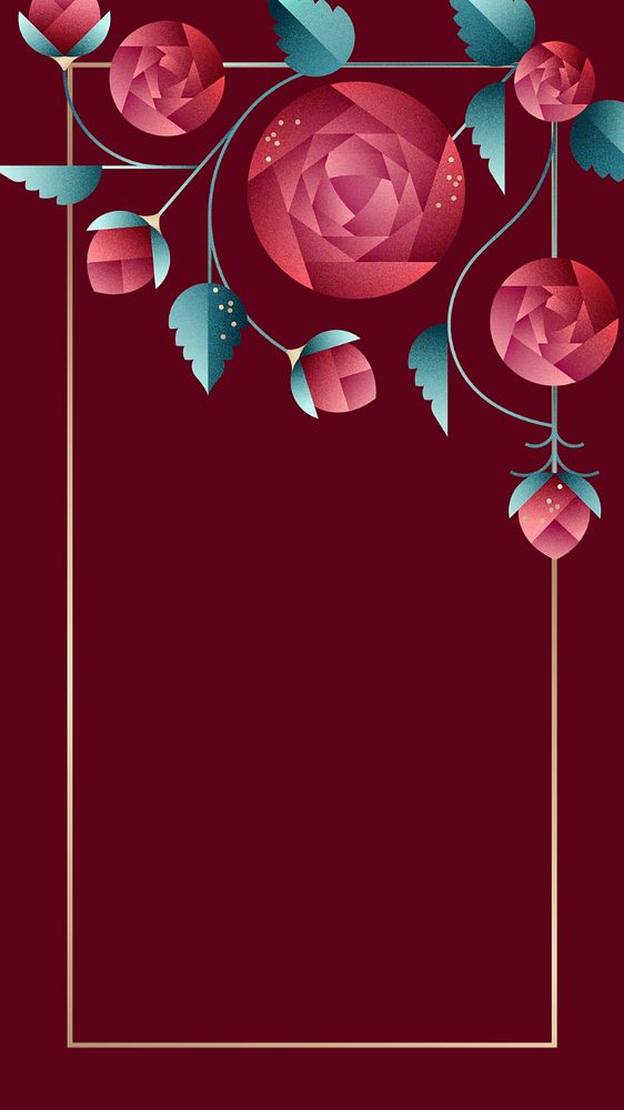 Red rose floral mobile wallpaper, editable design