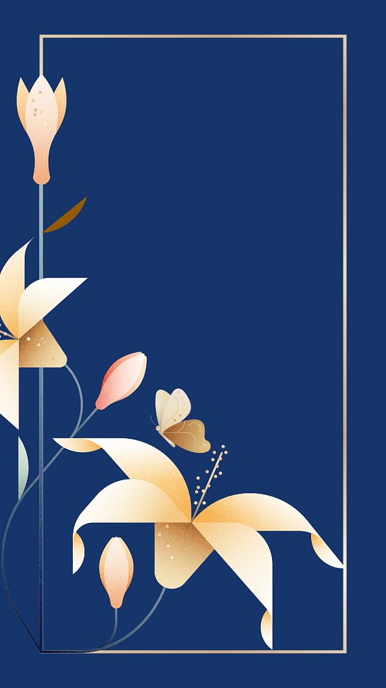 Blue lily floral iPhone wallpaper, editable design