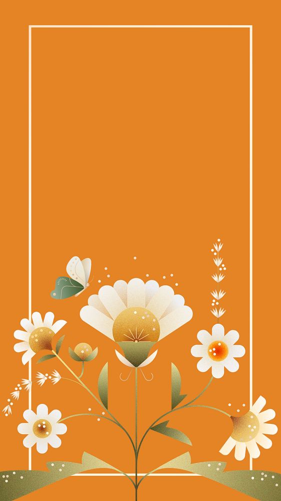 Flat daisy floral mobile wallpaper, editable design