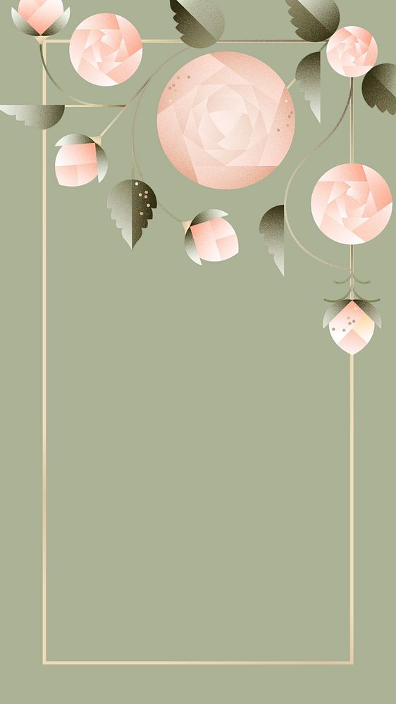 Green rose floral mobile wallpaper, editable design