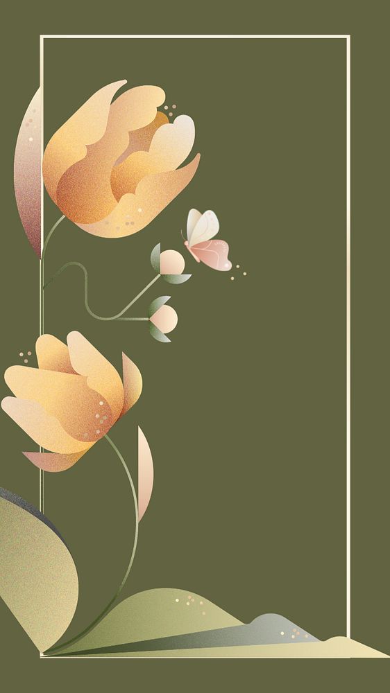 Green tulip floral mobile wallpaper, editable design