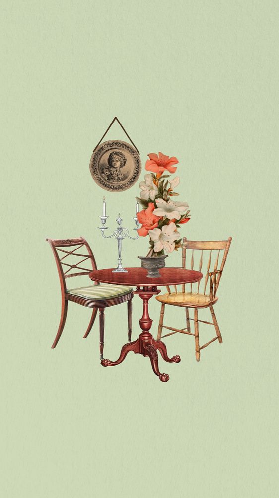 Victorian furniture phone wallpaper editable collage. Remixed by rawpixel.