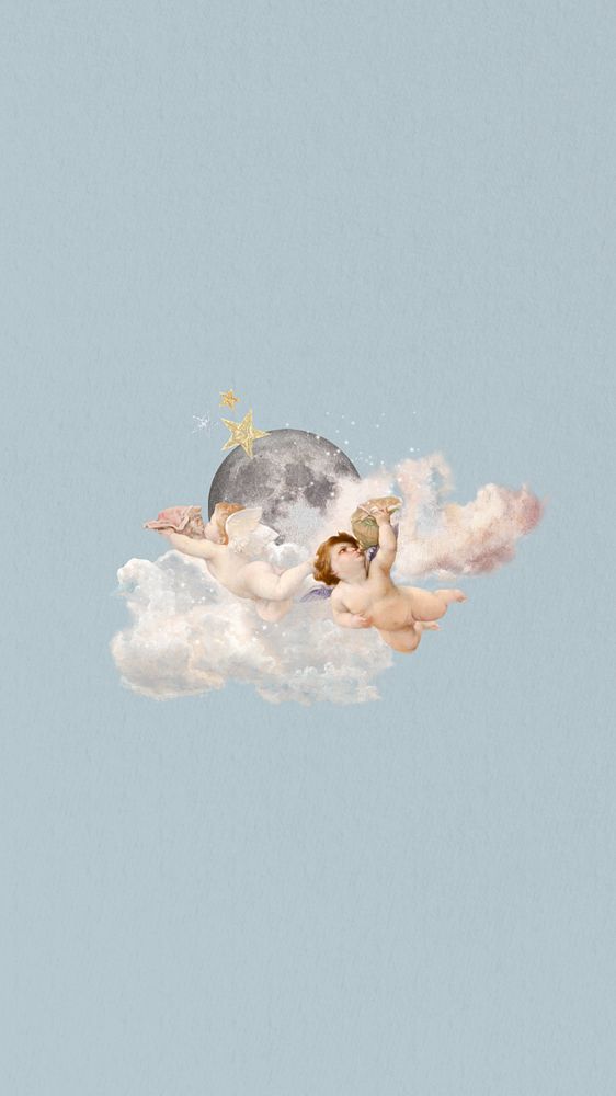 Flying cherubs phone wallpaper editable collage. Remixed by rawpixel.