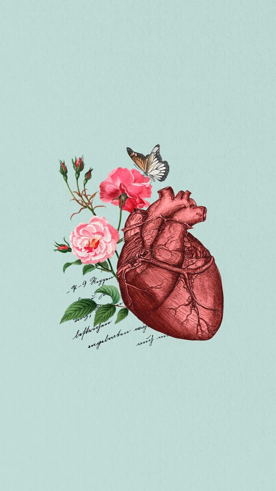 Floral human heart phone wallpaper editable collage. Remixed by rawpixel.