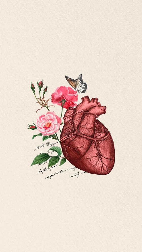 Floral human heart phone wallpaper editable collage. Remixed by rawpixel.